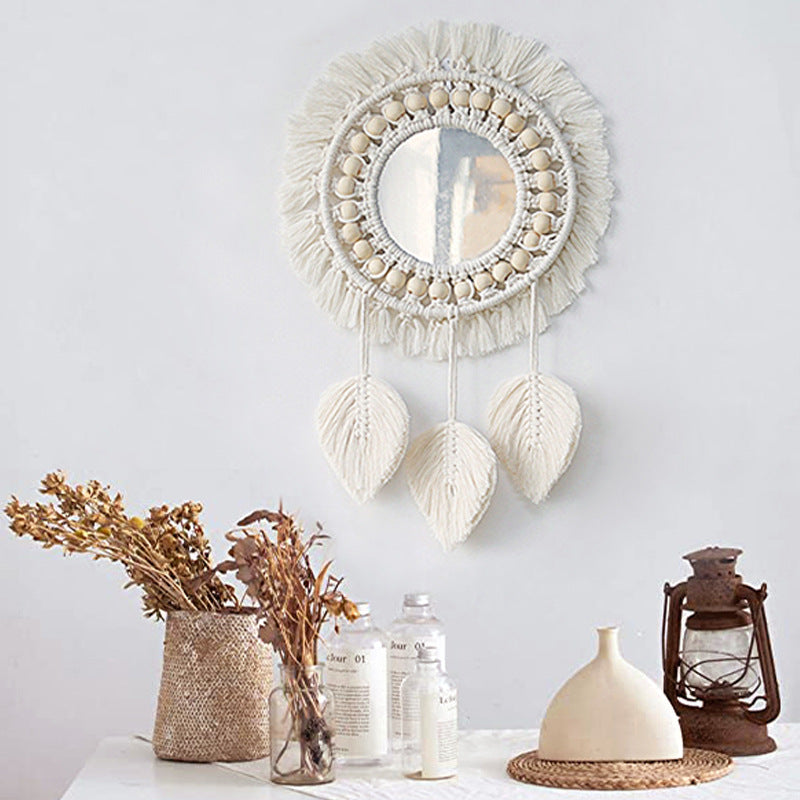 White Bohemian Woven Leaf Tapestry W1454 – view 4