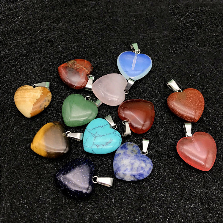 Natural Stone Heart Pendant Set W1552