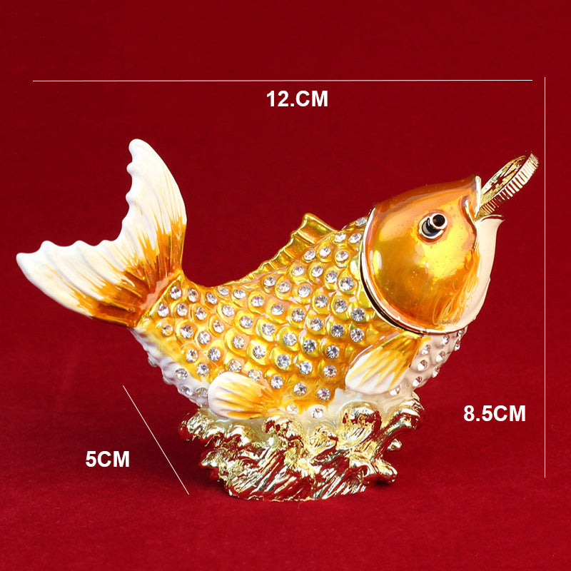 Money Spitting Goldfish Alloy Enamel Jewelry Box W1777