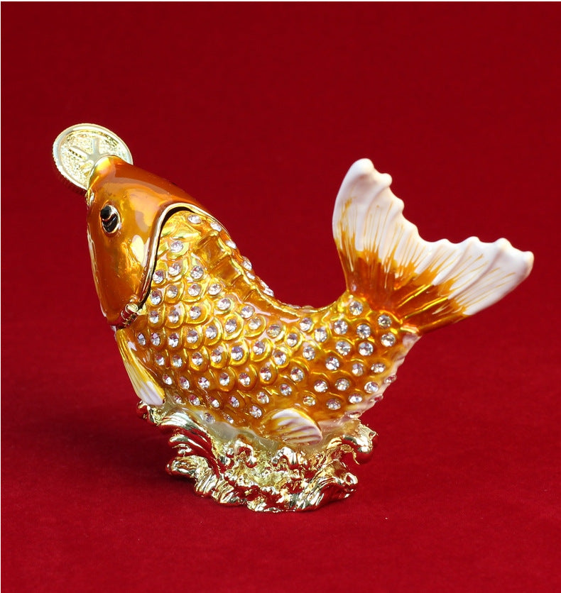 Money Spitting Goldfish Alloy Enamel Jewelry Box W1777