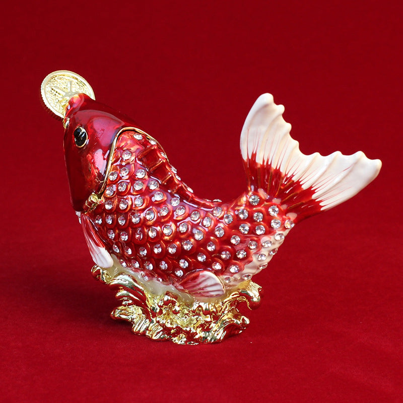 Money Spitting Goldfish Alloy Enamel Jewelry Box W1777