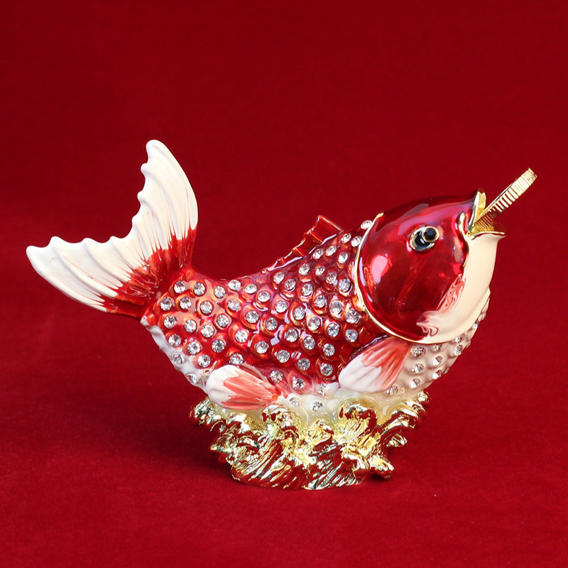 Money Spitting Goldfish Alloy Enamel Jewelry Box W1777