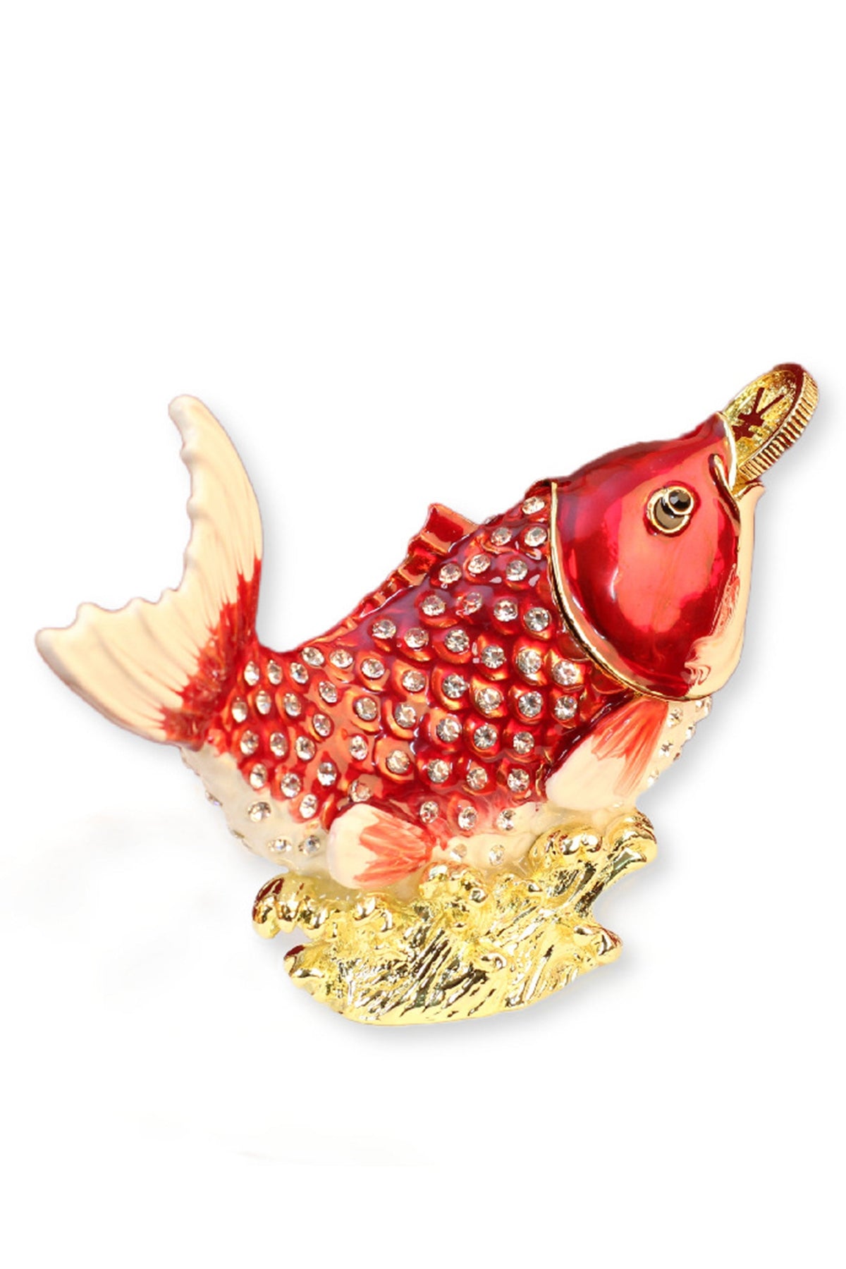 Money Spitting Goldfish Alloy Enamel Jewelry Box W1777