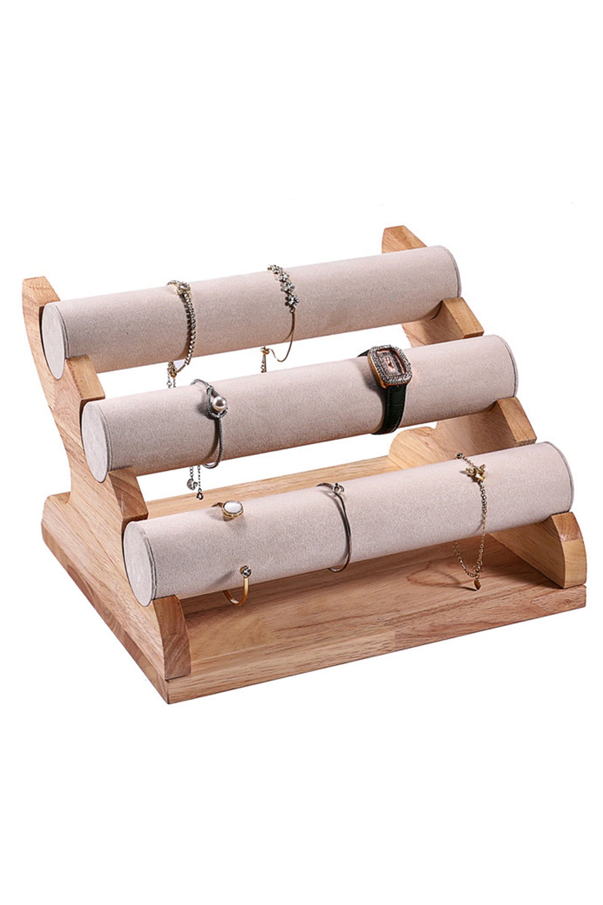 Flannelette Wooden 3-layer Jewelry Display Rack W1828