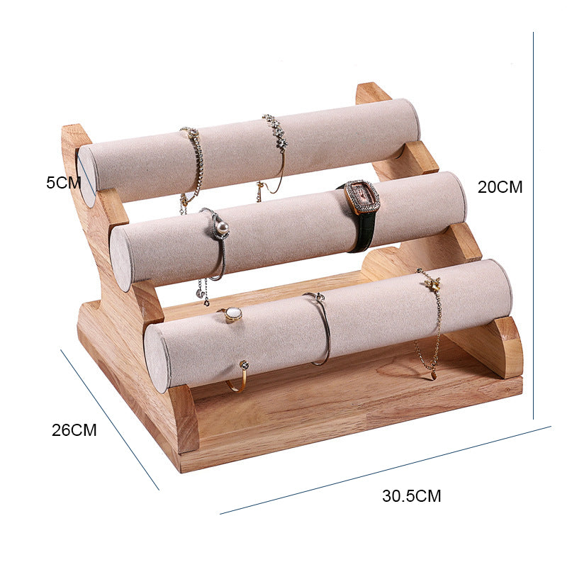 Flannelette Wooden 3-layer Jewelry Display Rack W1828 – view 2