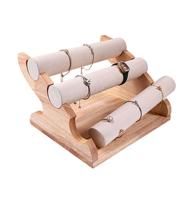 Flannelette Wooden 3-layer Jewelry Display Rack W1828 – view 3