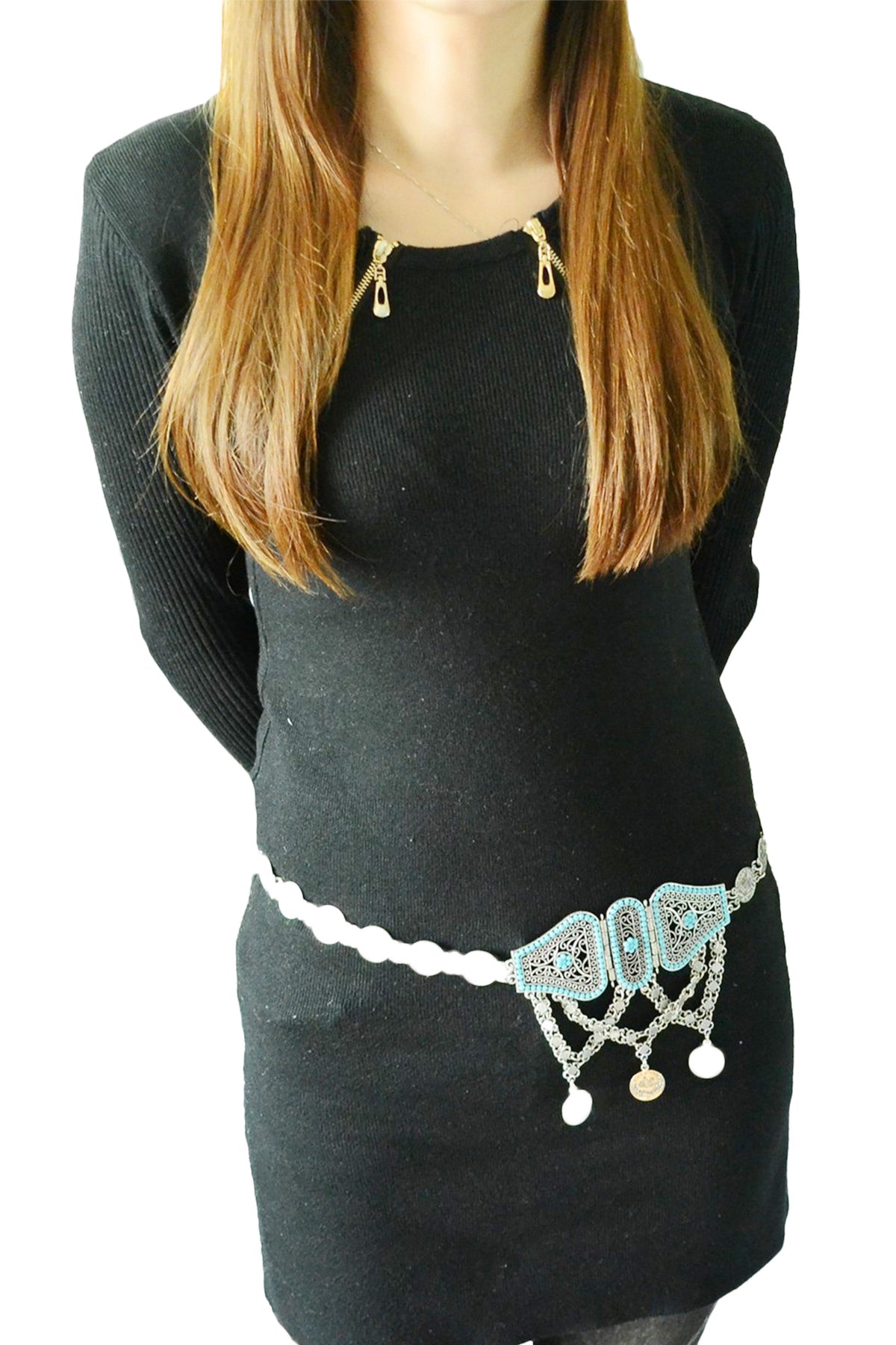 Turquoise Coin Tassel Waist Chain WA0060