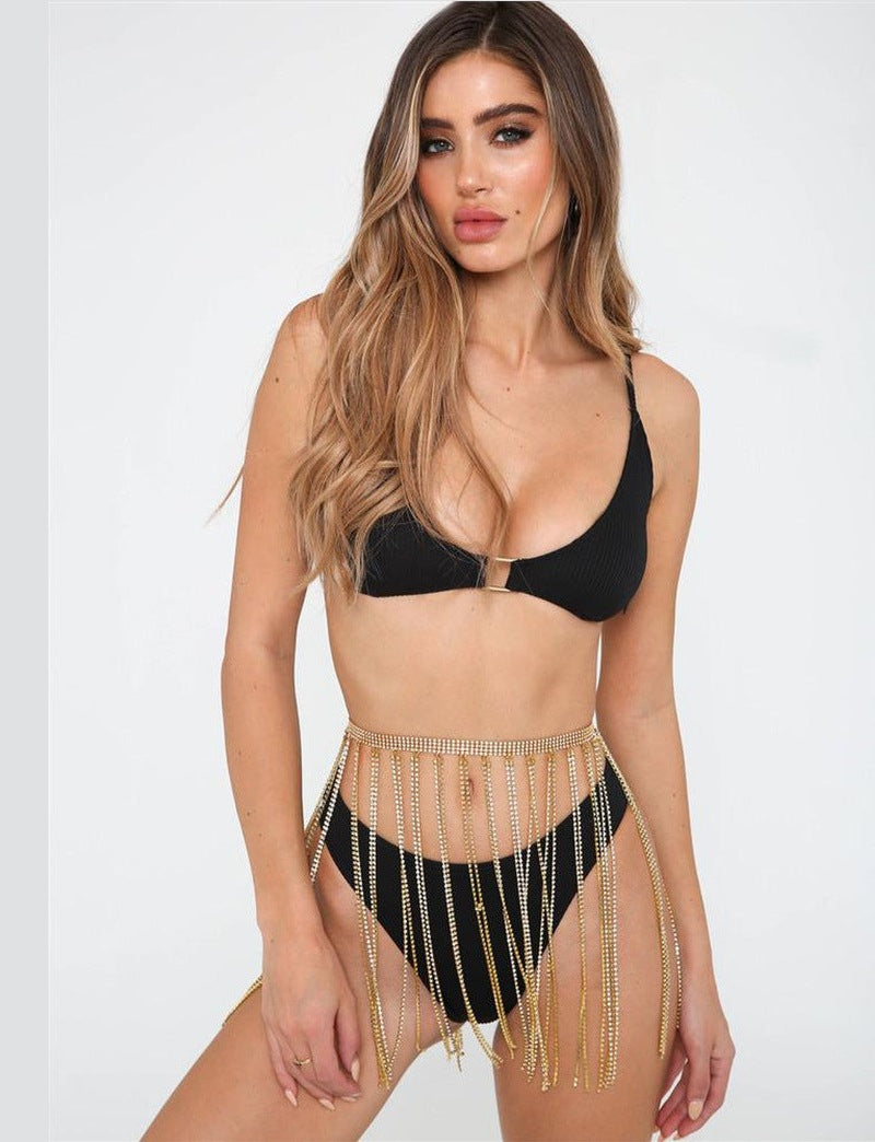 Hollow Tassel Rhinestone Waist Chains Skirt WA0093