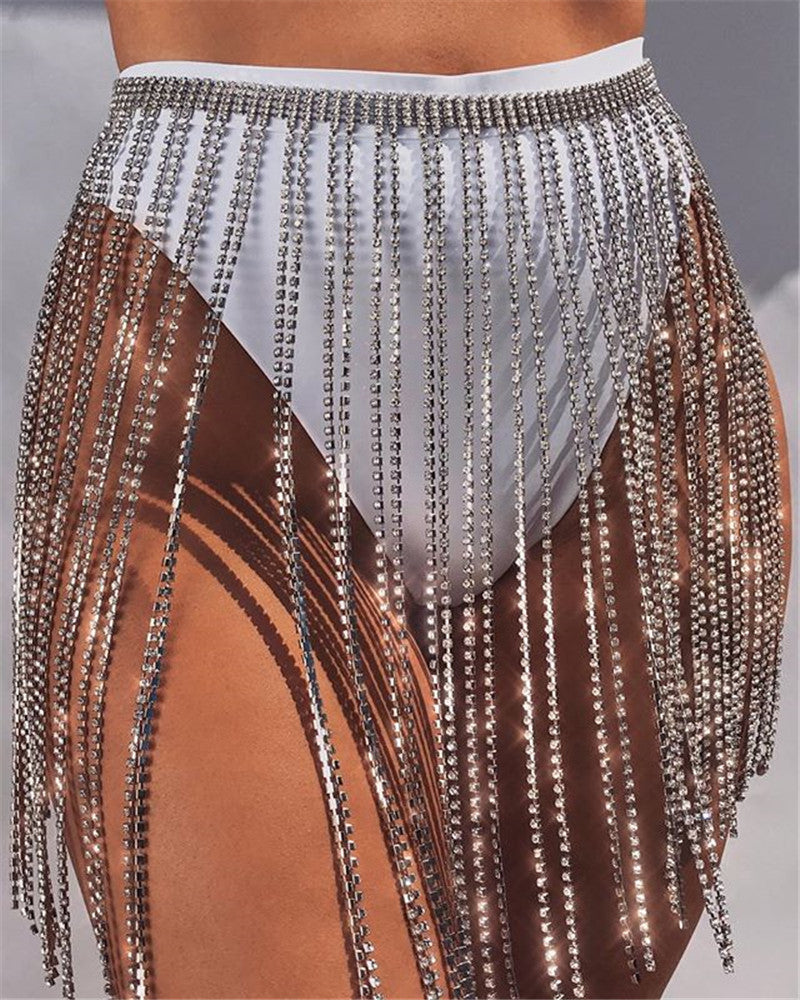 Hollow Tassel Rhinestone Waist Chains Skirt WA0093
