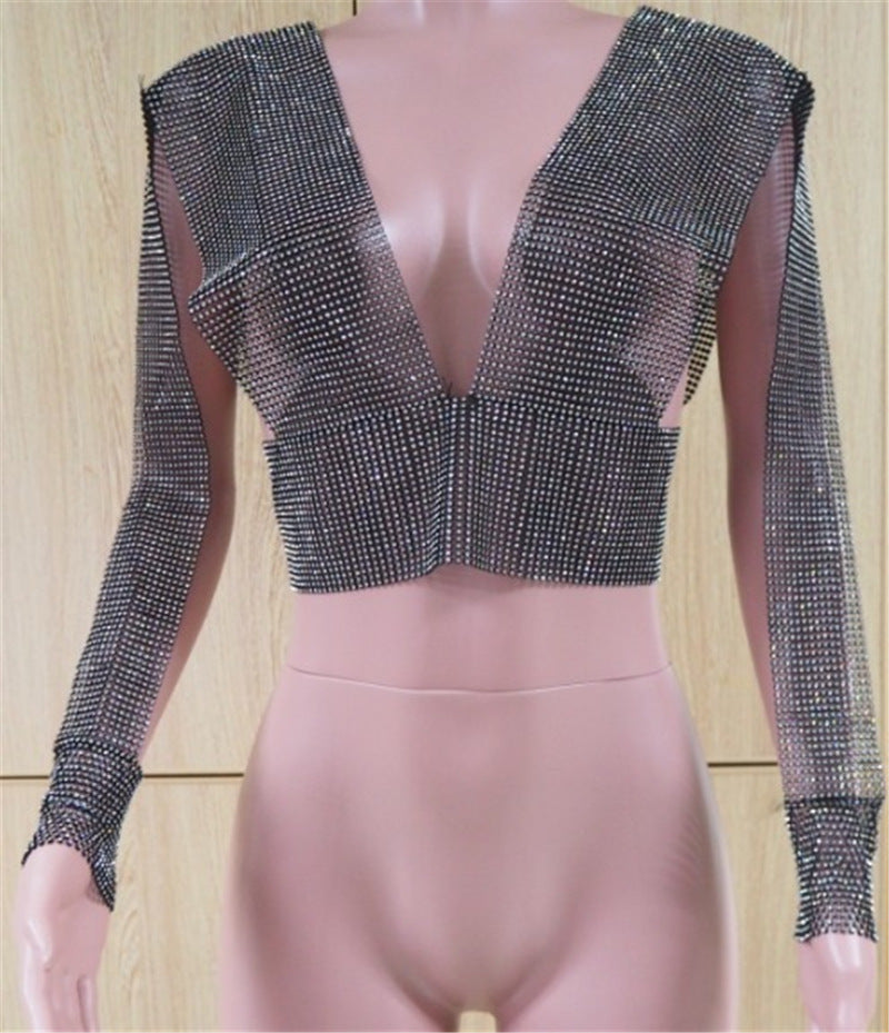 Rhinestone Deep V Top WA0095