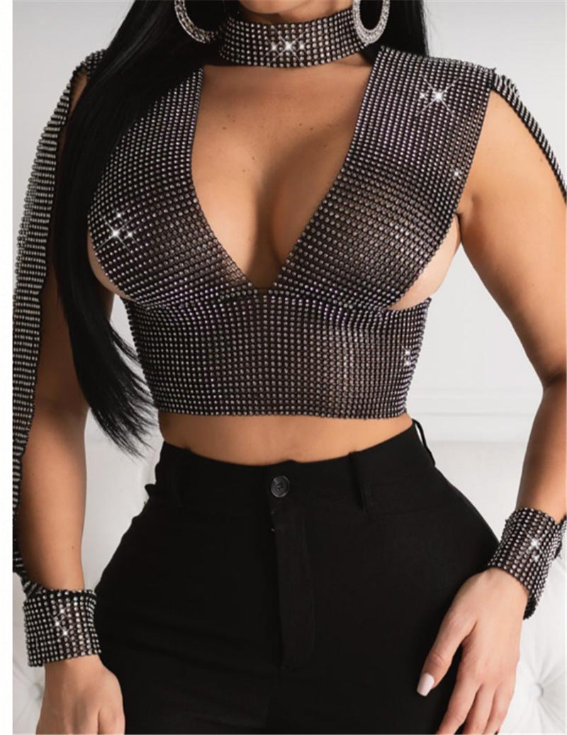 Rhinestone Deep V Top WA0095