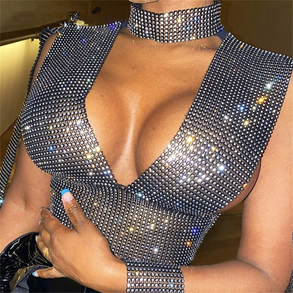 Rhinestone Deep V Top WA0095