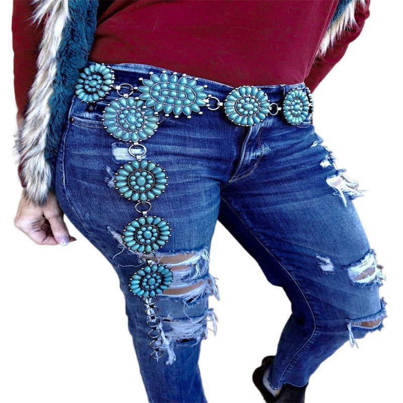 Oval Shaped Turquoise Waist Chains WA0170