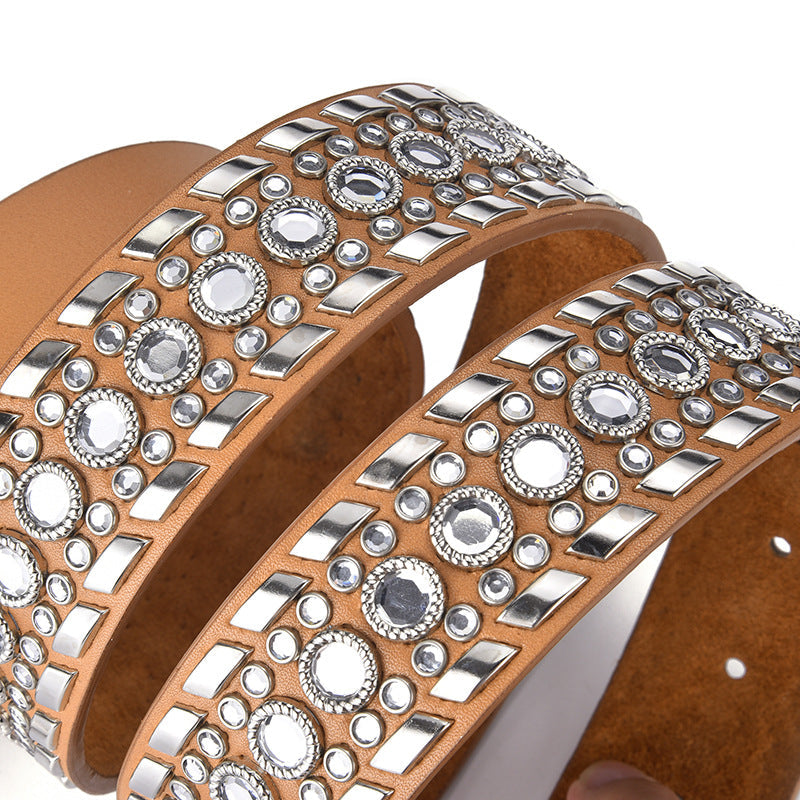 Rivet Rhinestone Pu Leather Belt WA0178 – view 3