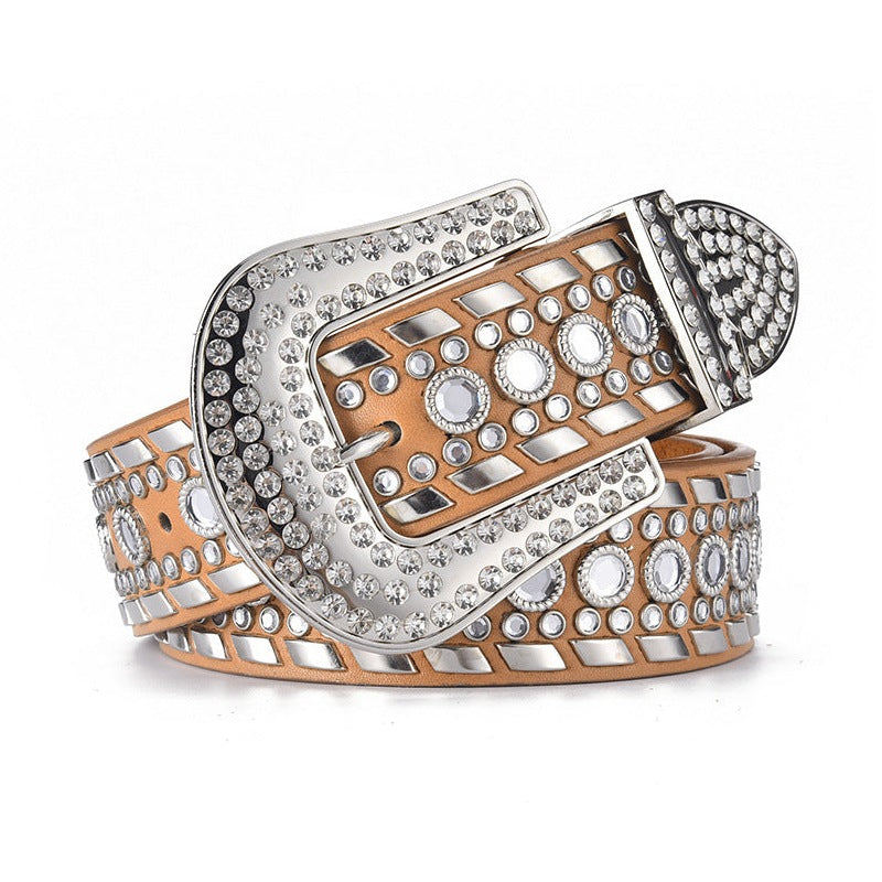 Rivet Rhinestone Pu Leather Belt WA0178