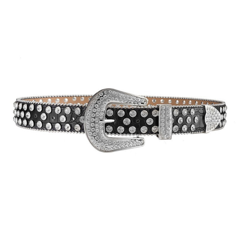 Punk Rhinestone Rivet Leather Belt WA0181-125CM - Black – view 2