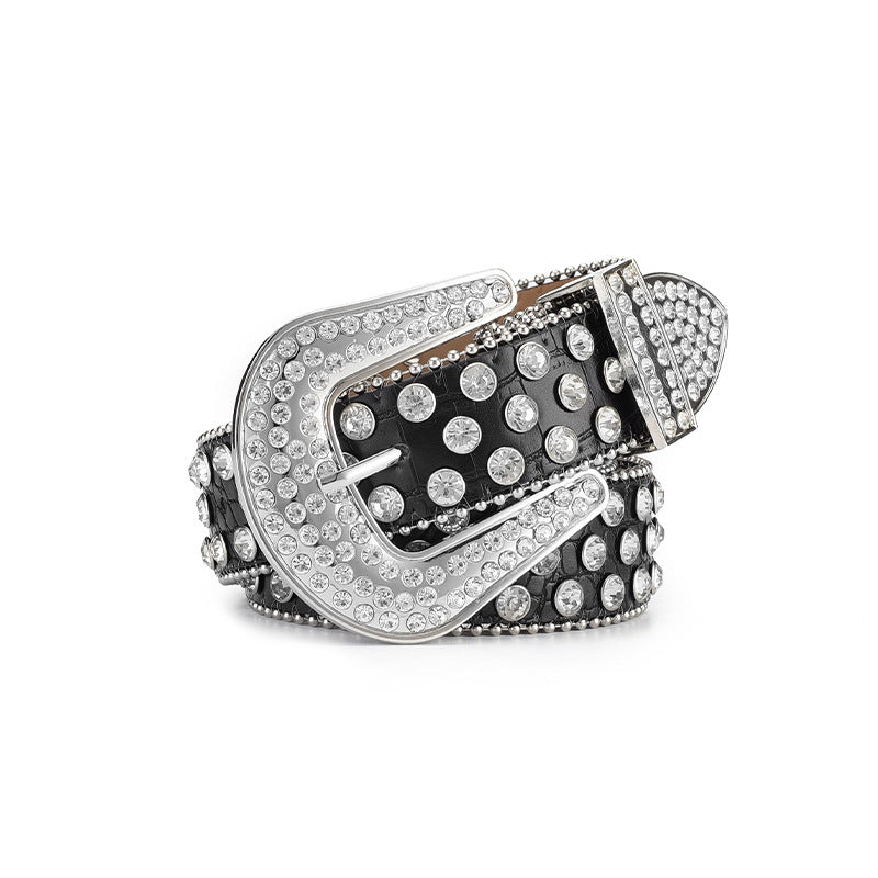 Punk Rhinestone Rivet Leather Belt WA0181-125CM - Black – view 4