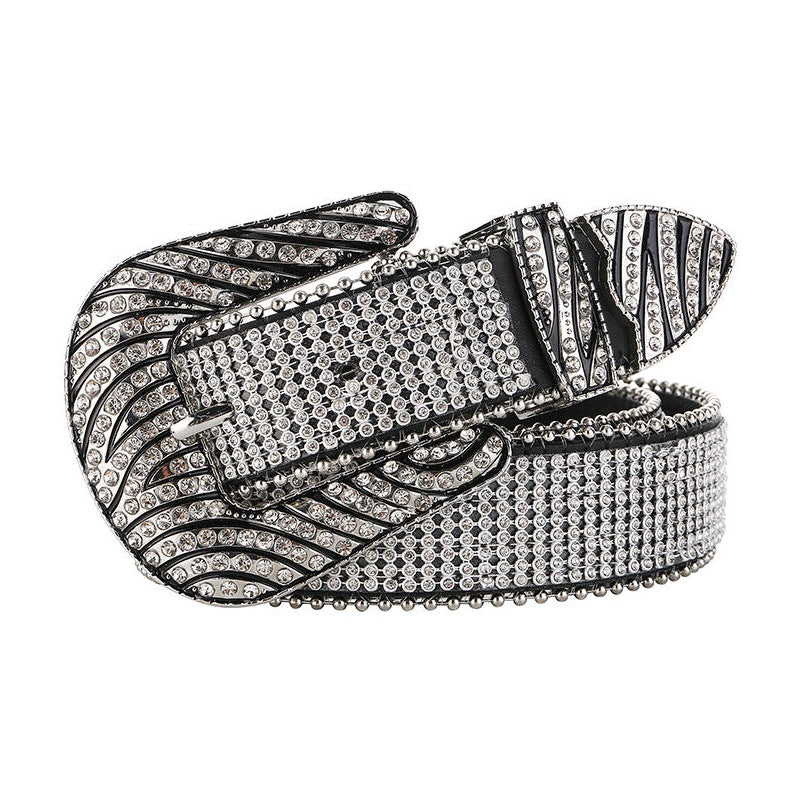 Zebra Printed Rhinestone Leather Belt WA0192