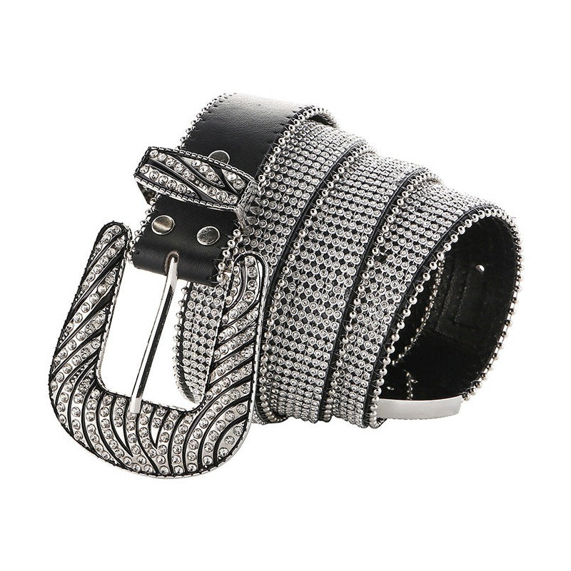 Zebra Printed Rhinestone Leather Belt WA0192 – view 3