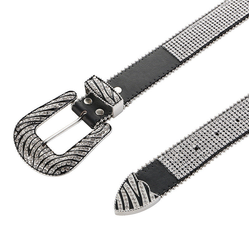 Zebra Printed Rhinestone Leather Belt WA0192 – view 5
