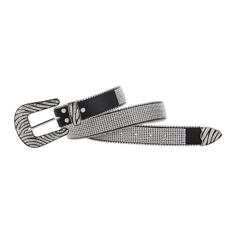 Zebra Printed Rhinestone Leather Belt WA0192 – view 2