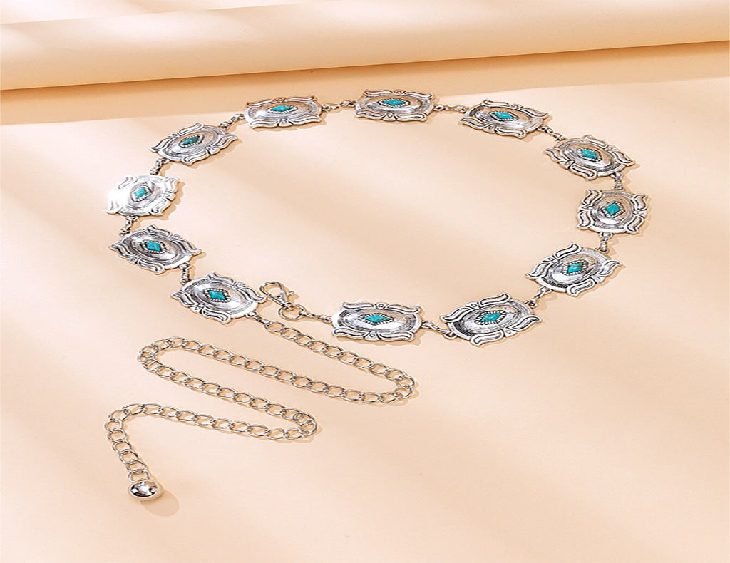 Turquoise Patch Chain Waist Chain WA0233 – view 2