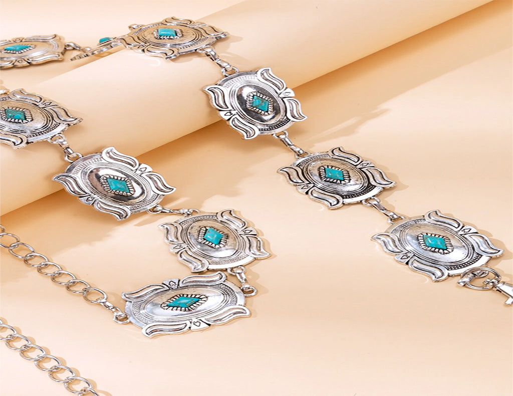 Turquoise Patch Chain Waist Chain WA0233 – view 3