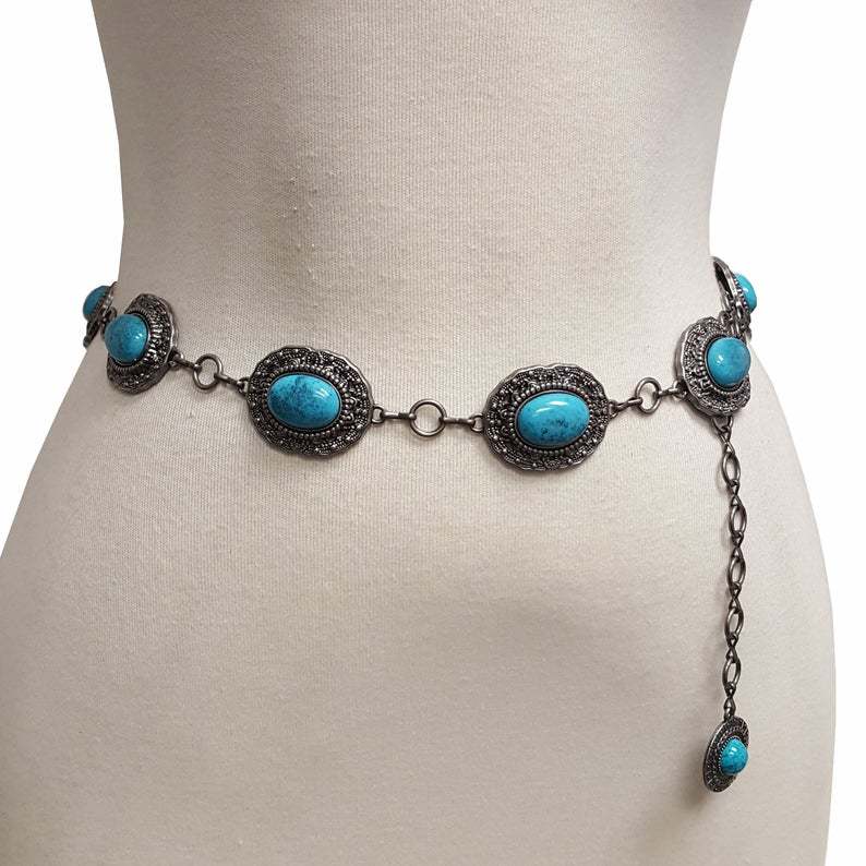 Turquoise Patch Chain Waist Chain WA0239 – view 5