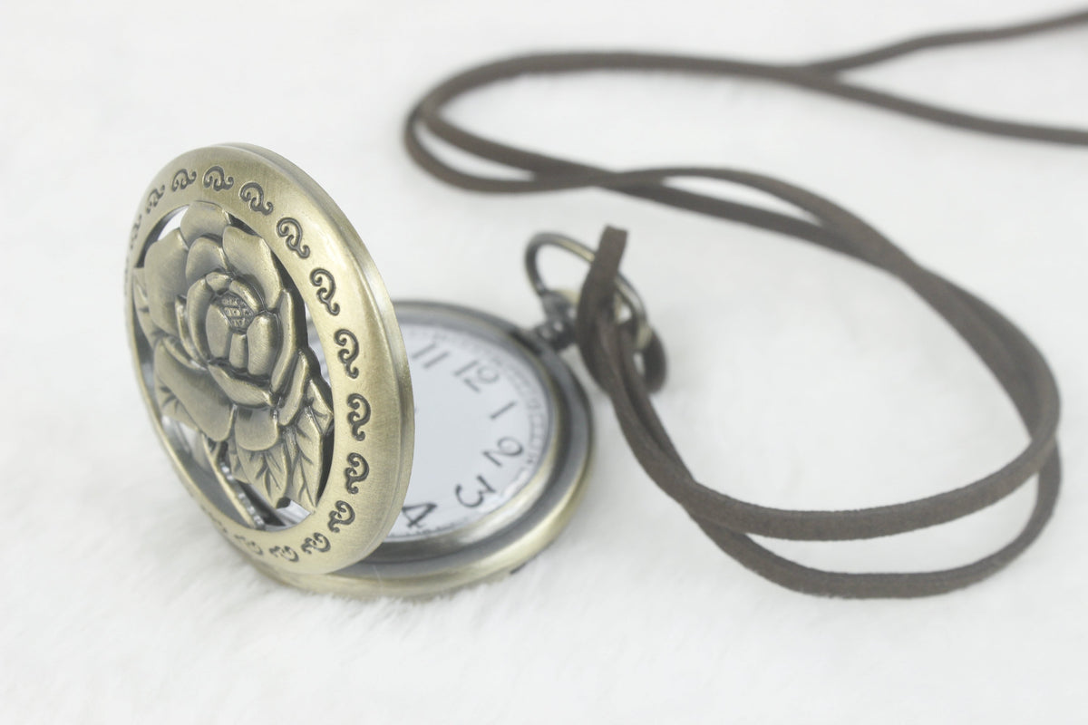Rose Flower Quartz Pocket Watch WH0167