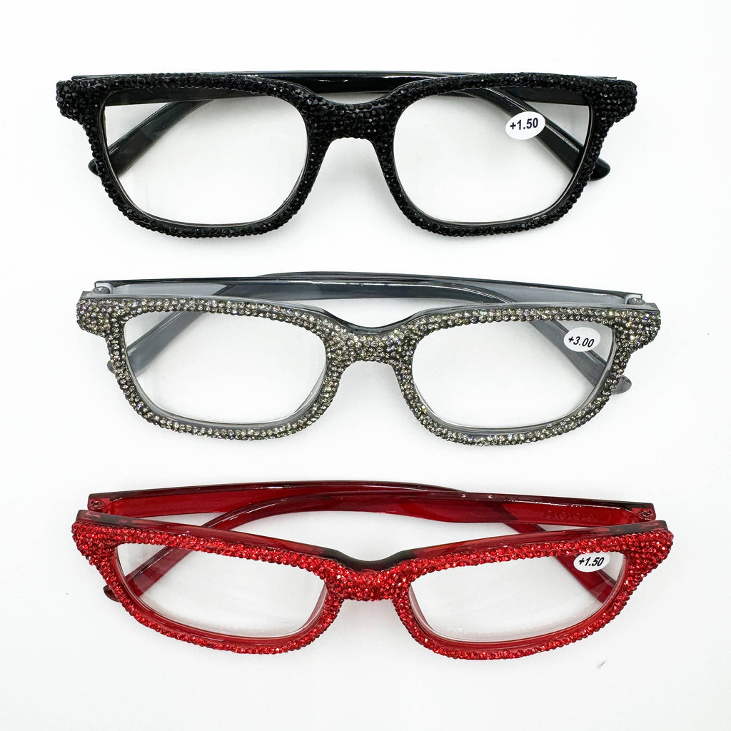 Handmade Rhinestone Rectangle Reader Glasses G0444