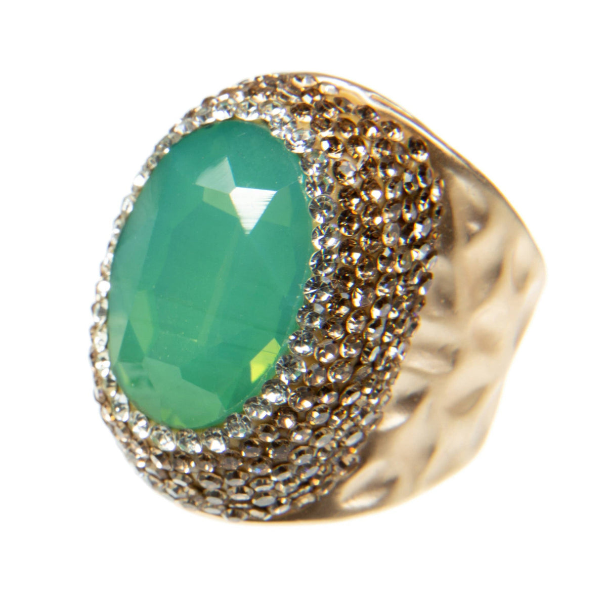 Round Crystal Pavé Cocktail Ring R2531 - Green Opal - view 4
