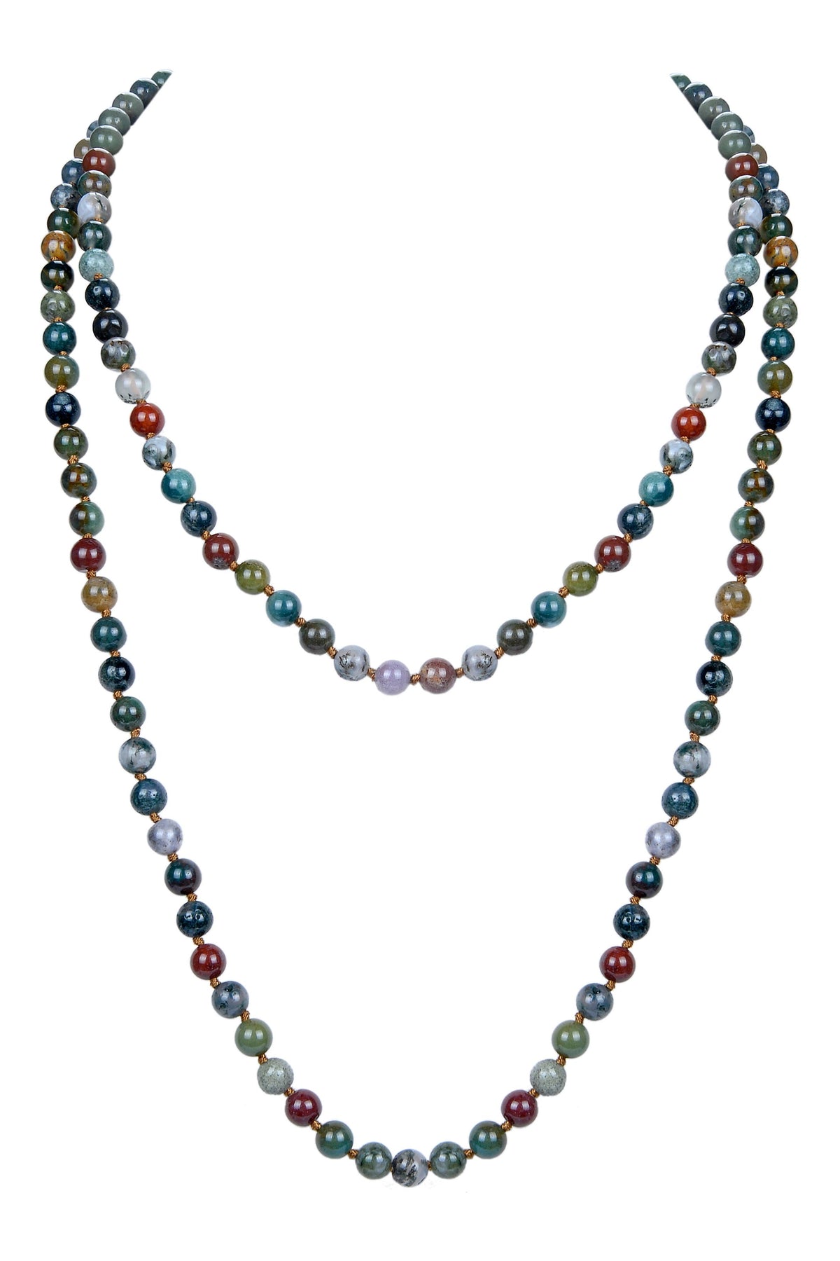 Stone Bead Long Necklace N2740 - Indian Agate Matte