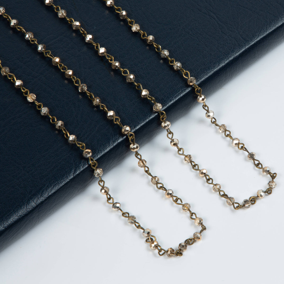 Crystal Beaded Chain Necklace N1163-135-Bronze - view 2