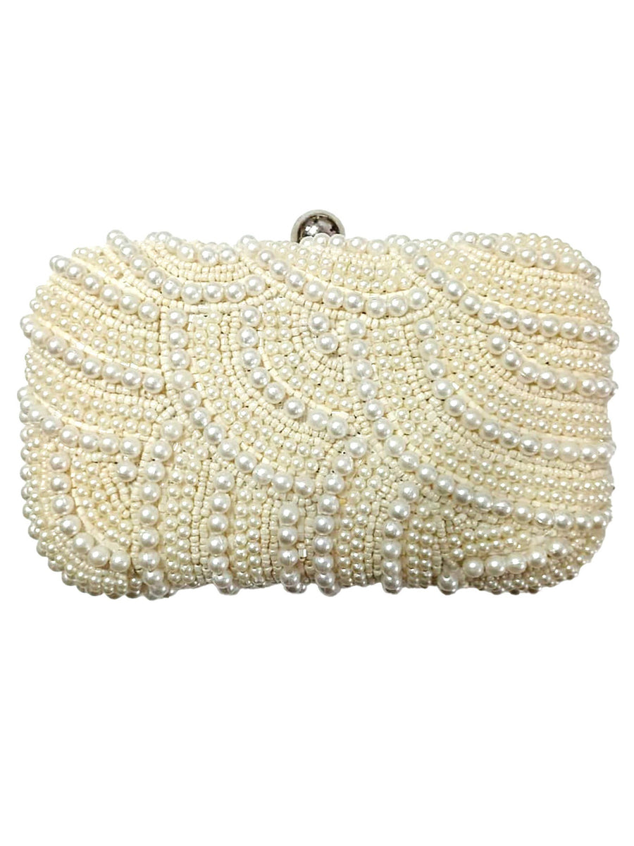 Cream Hard Beaded Clutch LAC-SS-691