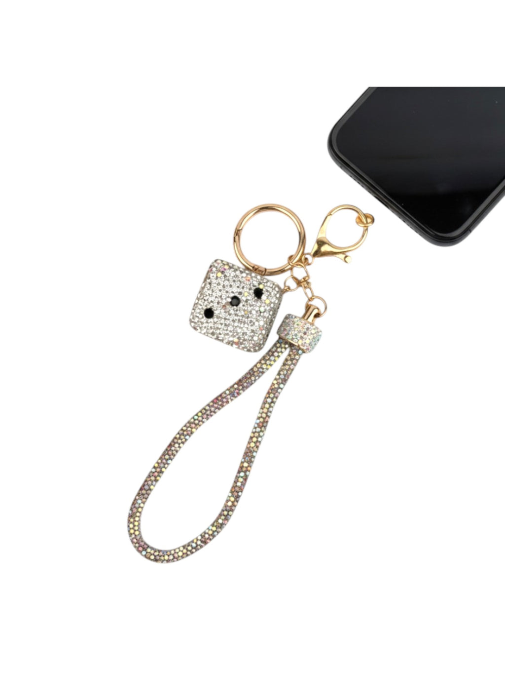 Dice Rhinestone-Embellished Alloy Keychain Wristlet K1426 - view 2