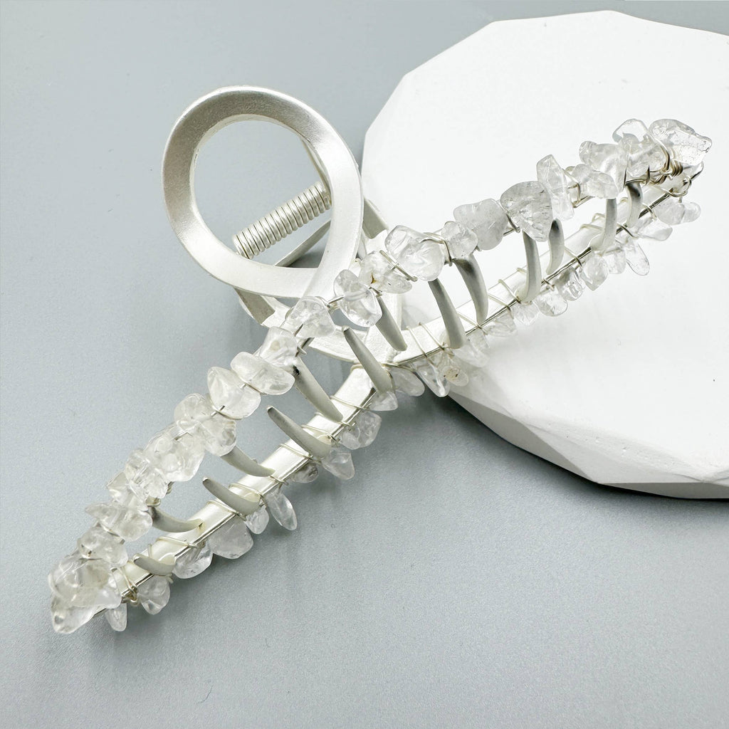 Irregular Natural Stone Cross Hair Clip L4671
