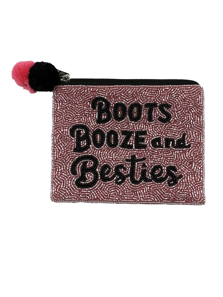 Boots Booze & Besties Beaded Pouch LAC-CP-1330