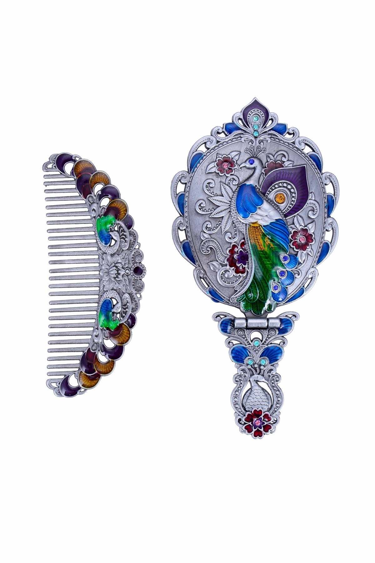 Medium Size Peacock Metal Mirror Set M0391 - view 4