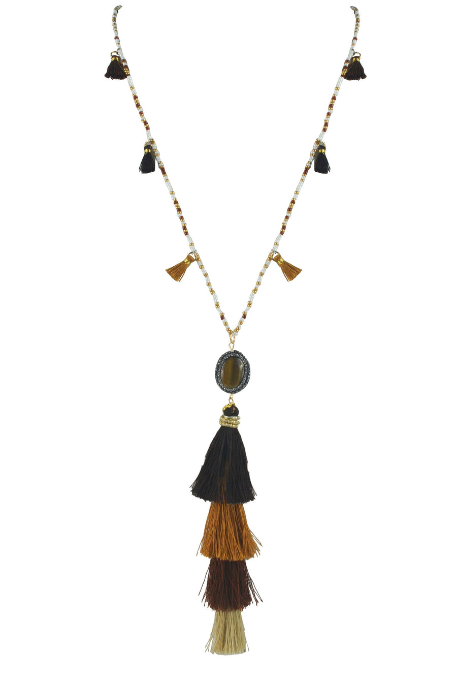 Fashion Silk Tassel Beads Pendant Long Necklace N2938