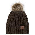 C.C YJ820 - Thick Cable Knit Hat Faux Fur Pom Pom Fleece Lined Skull Cap Cuff Beanie YJ820