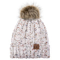 C.C YJ820 - Thick Cable Knit Hat Faux Fur Pom Pom Fleece Lined Skull Cap Cuff Beanie YJ820