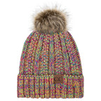 C.C YJ820 - Thick Cable Knit Hat Faux Fur Pom Pom Fleece Lined Skull Cap Cuff Beanie YJ820