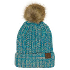 C.C YJ820 - Thick Cable Knit Hat Faux Fur Pom Pom Fleece Lined Skull Cap Cuff Beanie YJ820