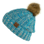 C.C YJ820 - Thick Cable Knit Hat Faux Fur Pom Pom Fleece Lined Skull Cap Cuff Beanie YJ820